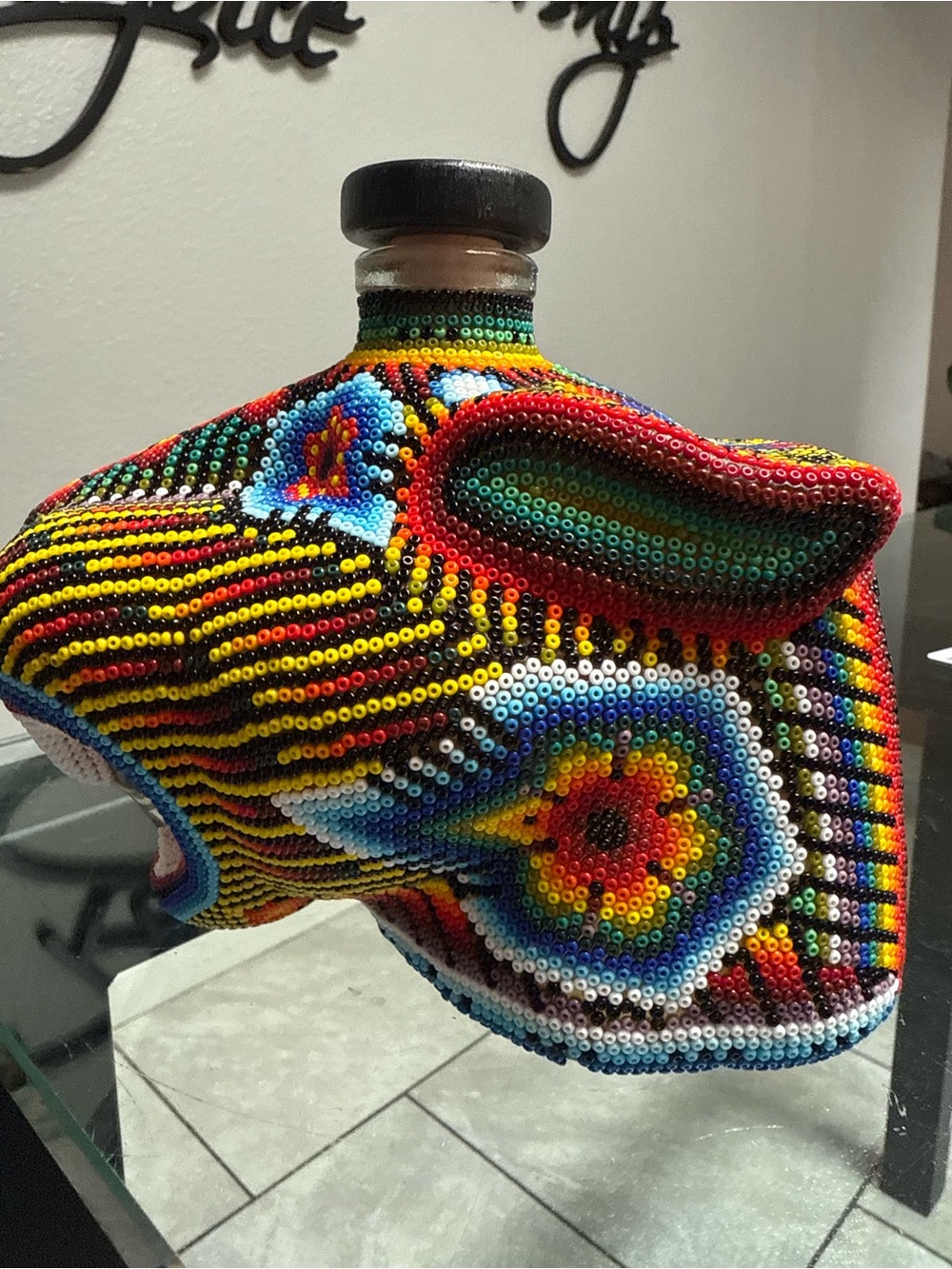 This is a Chaquira Beaded Jaguar Extra Anejo Tequila bottle collectible - Picture 2 of 8